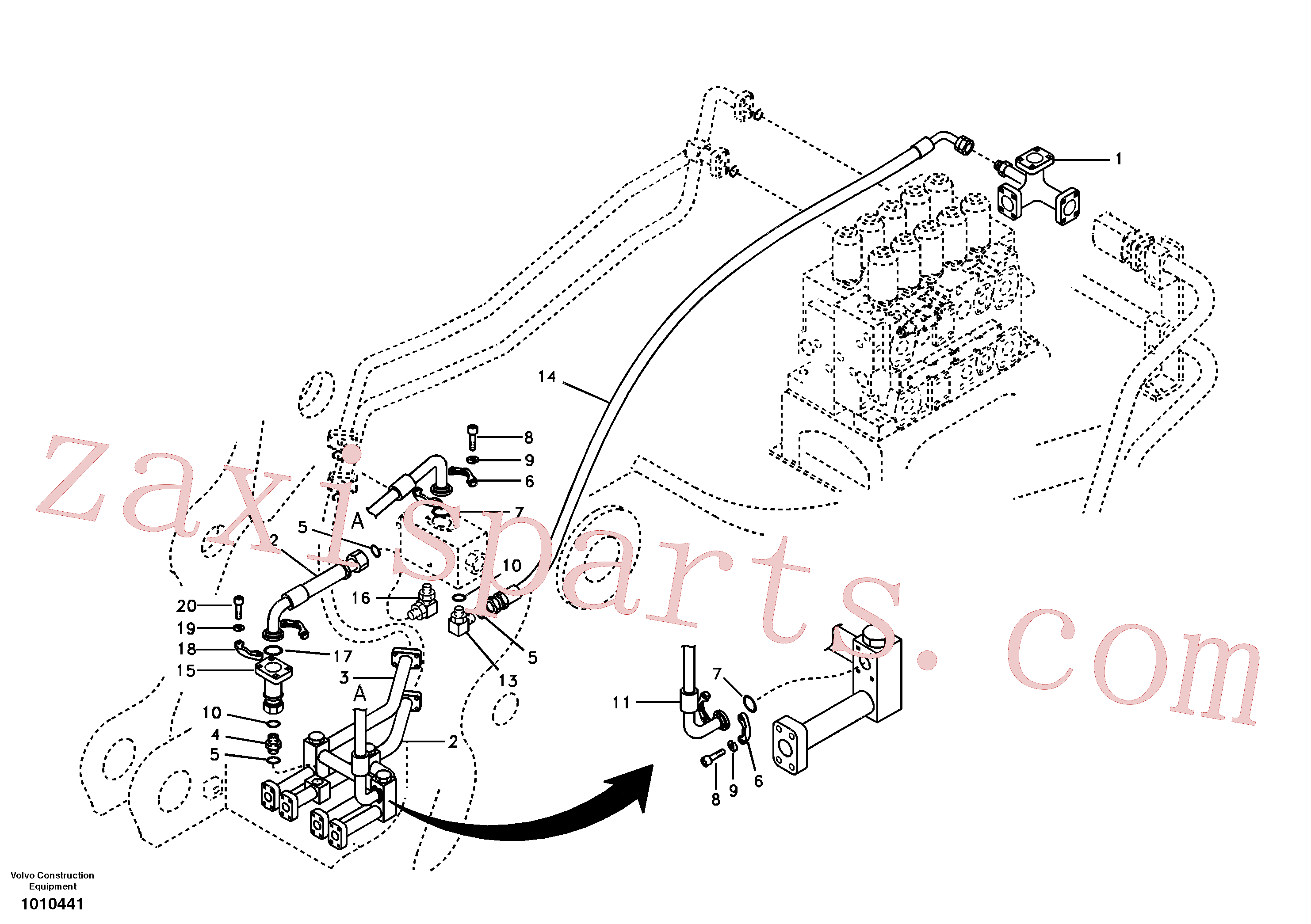 VOE14518866 for Volvo Hydraulic system, control valve to boom and swing(1010441 assembly)