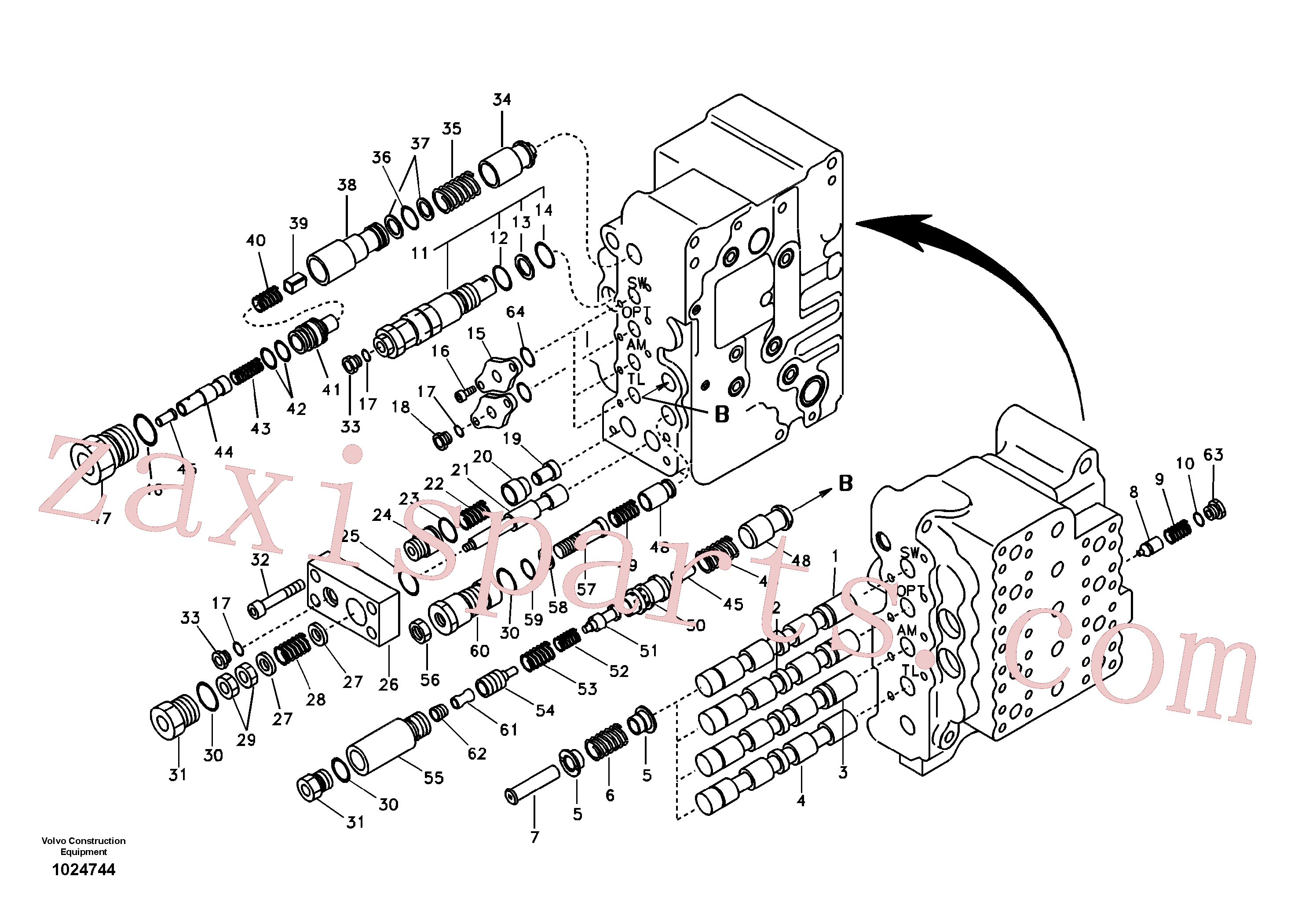 SA8230-12870 for Volvo Main control valve, swing and option and dipper arm and travel Lh(1024744 assembly)