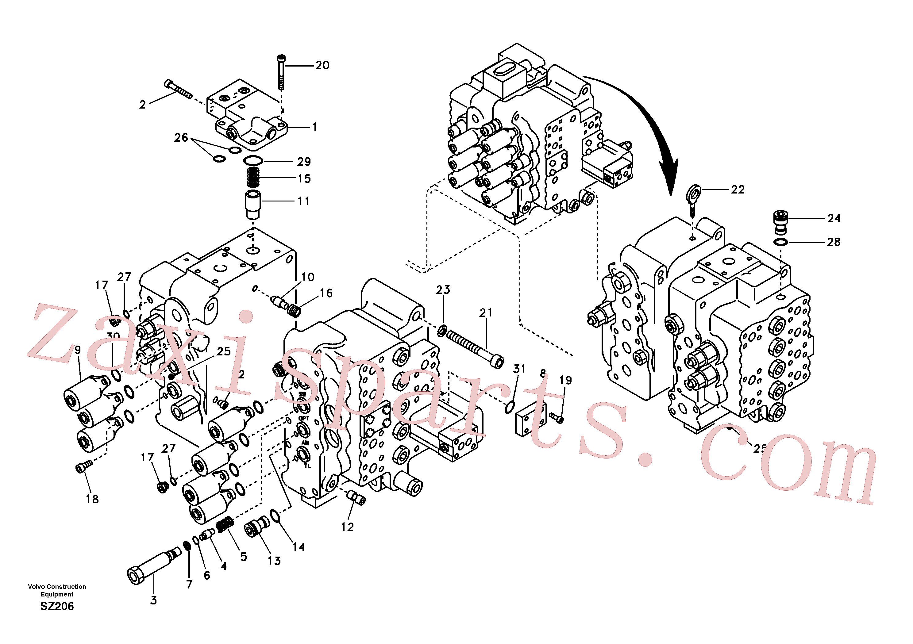 VOE14880071 for Volvo Main control valve, relief valve and boom holding(SZ206 assembly)